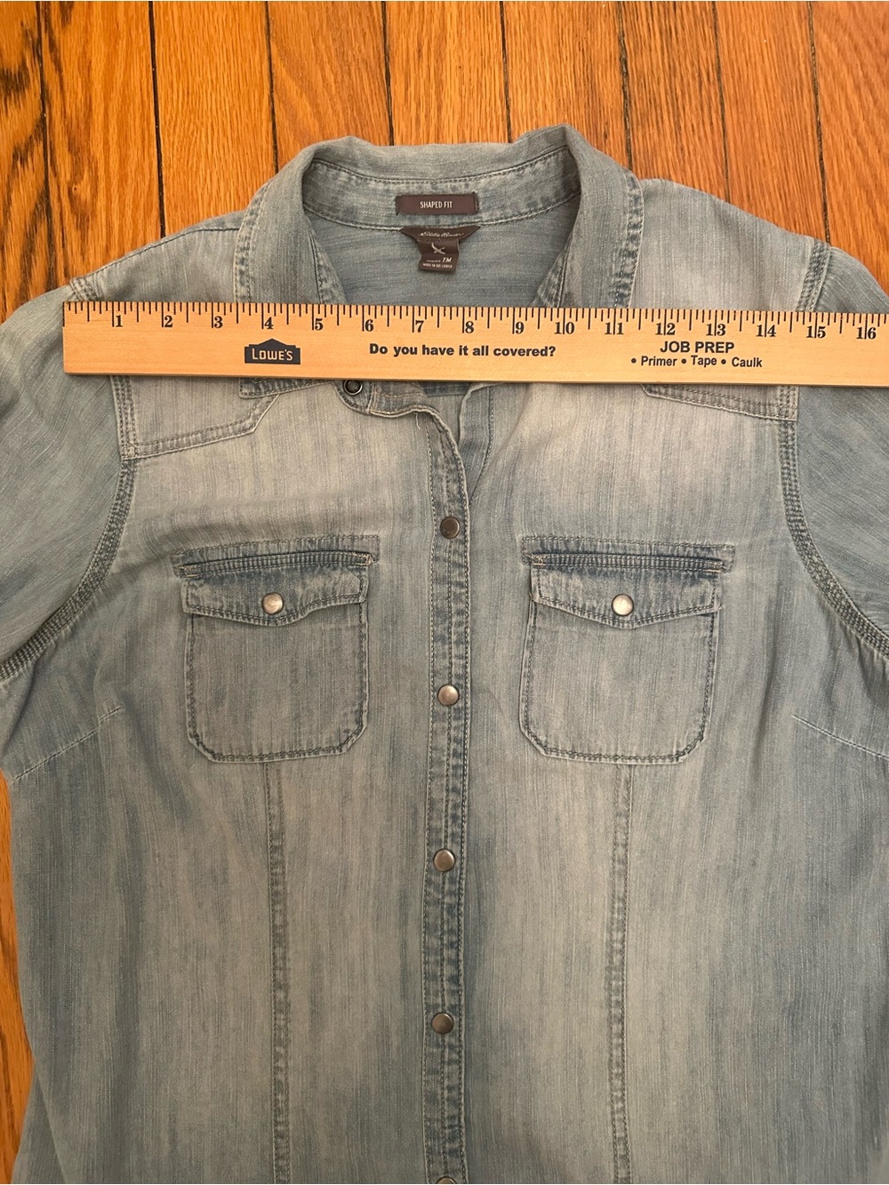 Eddie Bauer Shaped Fit Chambray Snap Button Shirt Women's Medium Tall Weste 1155 - Picture 6 of 9